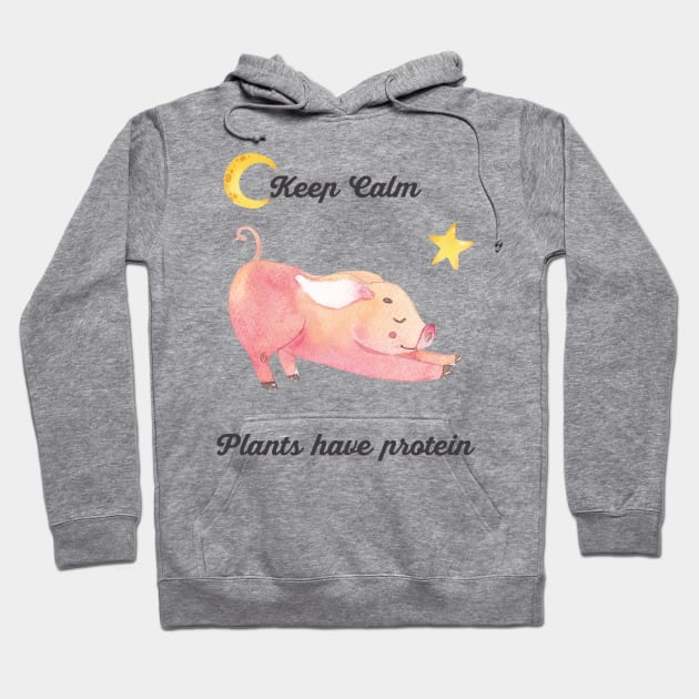 Keep Calm Plant Have Protein Yoga Piglet Hoodie by susannefloe